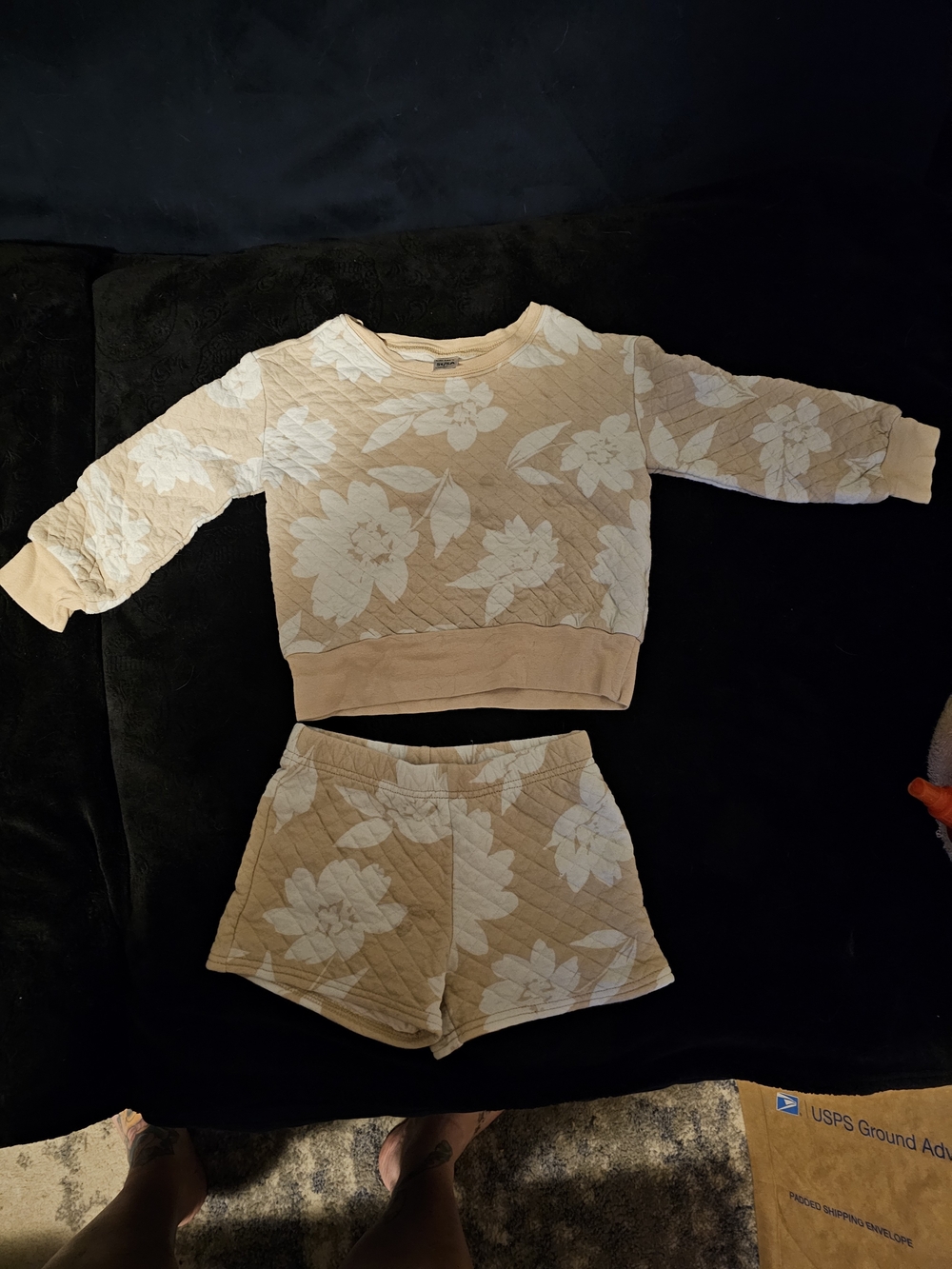 Carter's Peach Floral Quilted Sweatshirt & Shorts Set